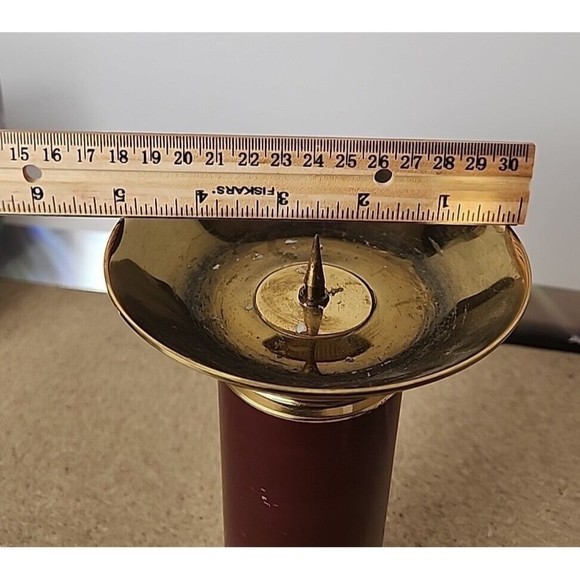 Vintage Ethan Allen Home Collection Accent Brass Burgundy Candle Holder - Picture 6 of 6